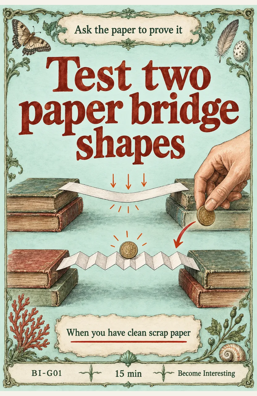 Test two shapes of a paper bridge When: you have clean scrap paper to reuse