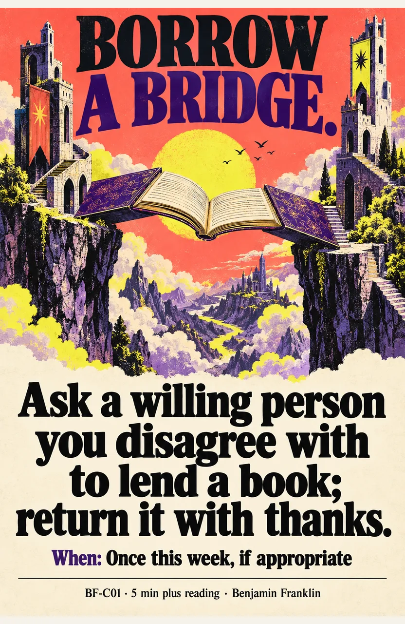 Ask a willing person you disagree with to lend a book; return it with thanks. When: Once this week, if appropriate
