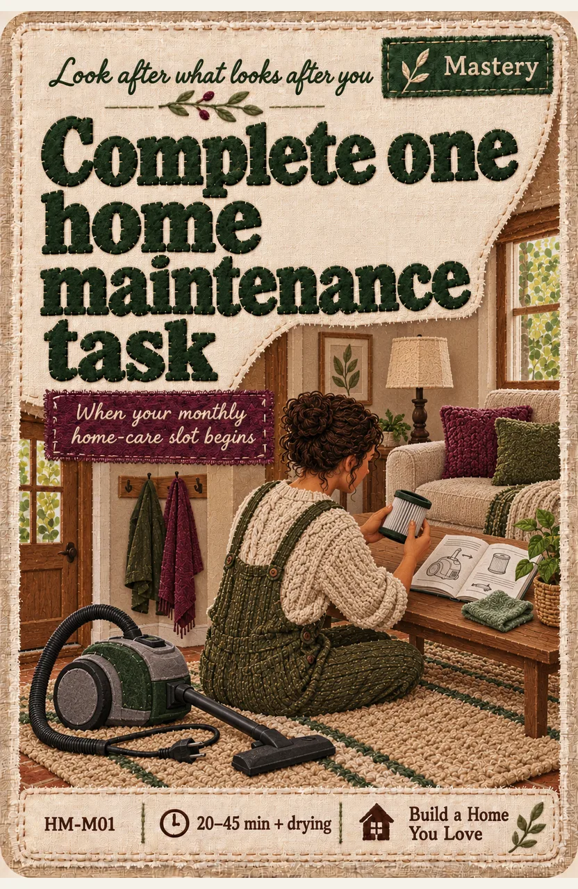 Complete one home maintenance task When: your monthly home-care slot begins