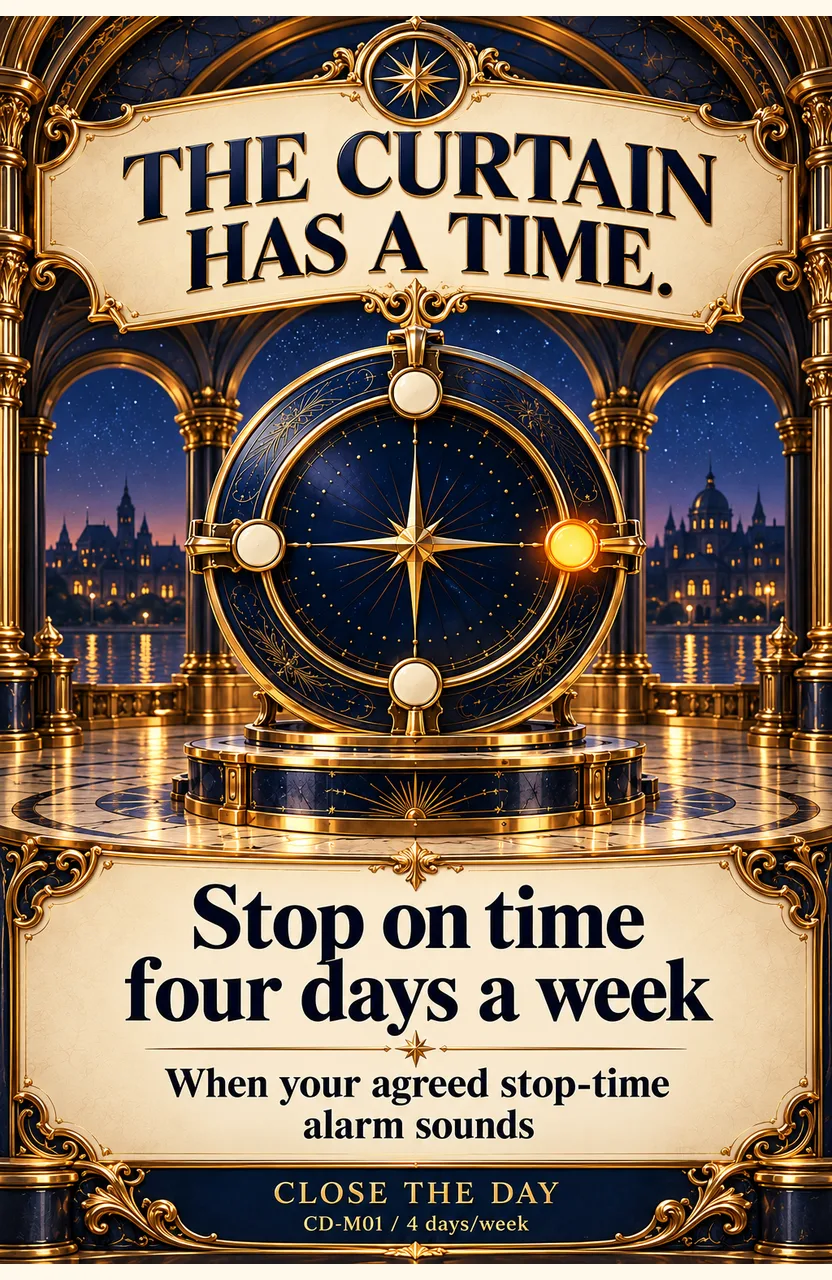Stop on time four days a week When: your agreed stop-time alarm sounds on a chosen workday