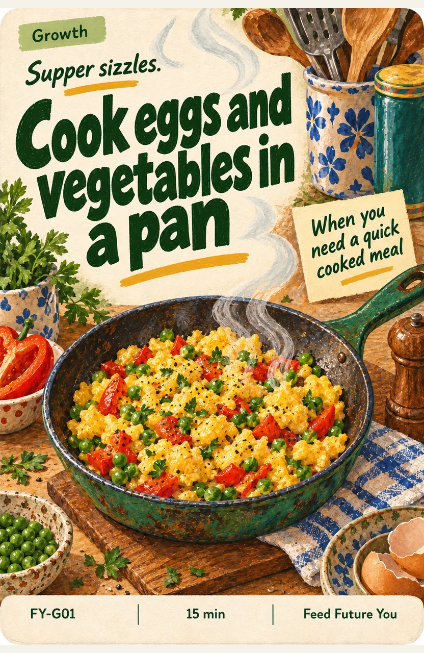Cook eggs and vegetables in a pan When: you need a quick cooked meal