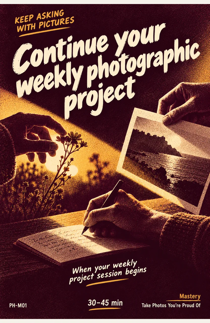 Continue your weekly photographic project When: your weekly project session begins